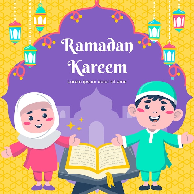 Ilustración plana de niños de ramadán