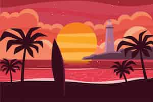 Vector gratuito ilustración plana de noche de verano con vista a la playa