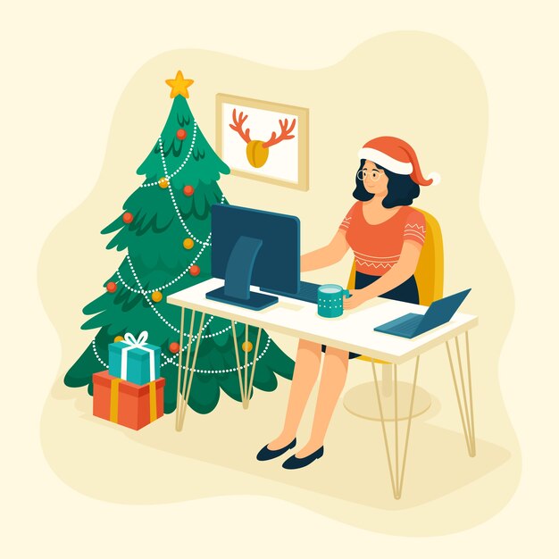 Ilustración plana de oficina de navidad