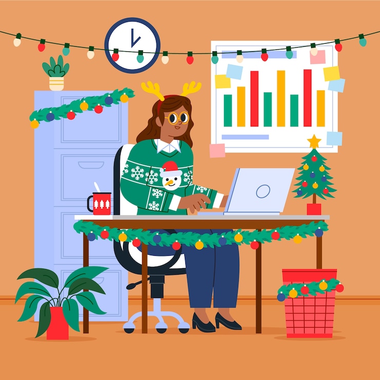 Vector gratuito ilustración plana de oficina de navidad