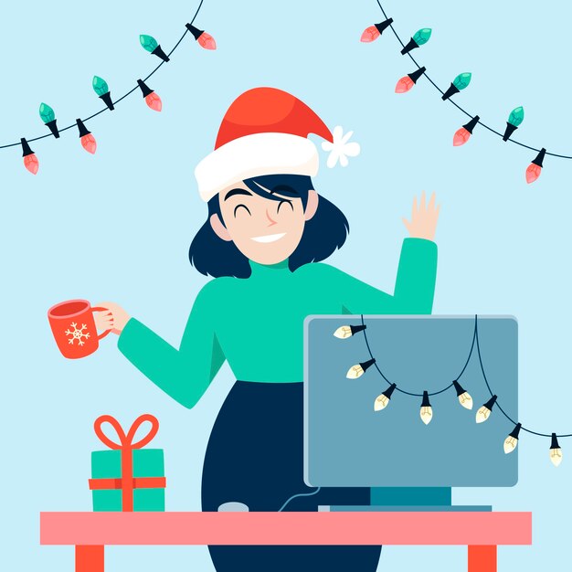 Ilustración plana de oficina de navidad
