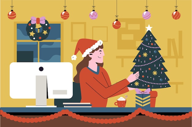 Ilustración plana de oficina de navidad