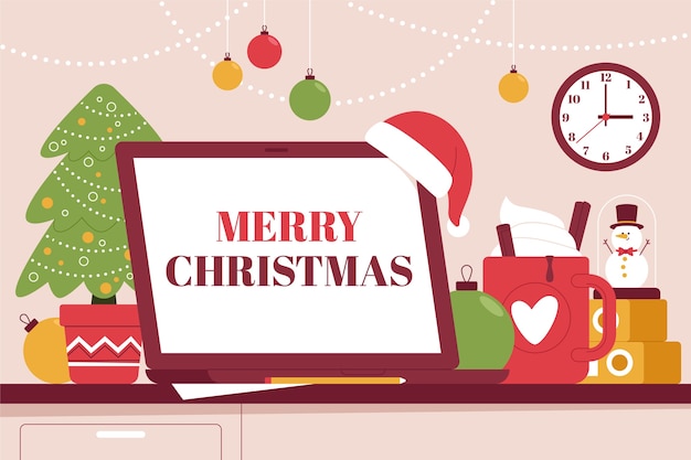 Ilustración plana de oficina de navidad