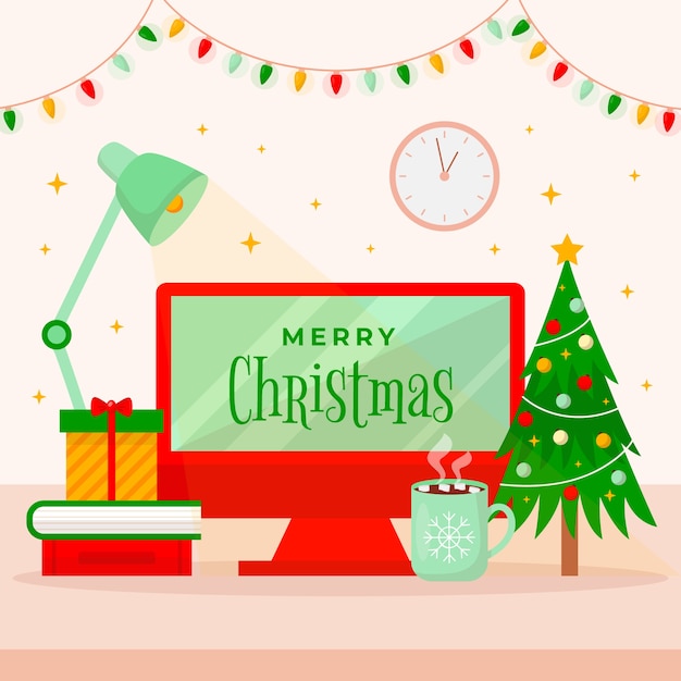 Ilustración plana de oficina de navidad