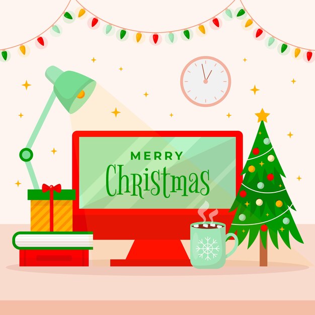 Ilustración plana de oficina de navidad
