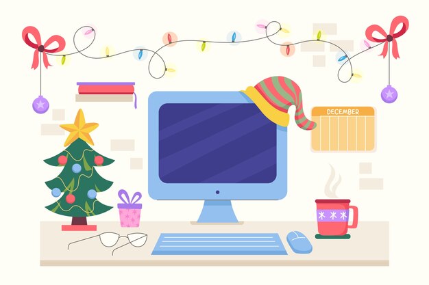 Ilustración plana de oficina de navidad