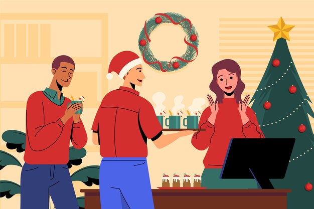 Ilustración plana de oficina de navidad