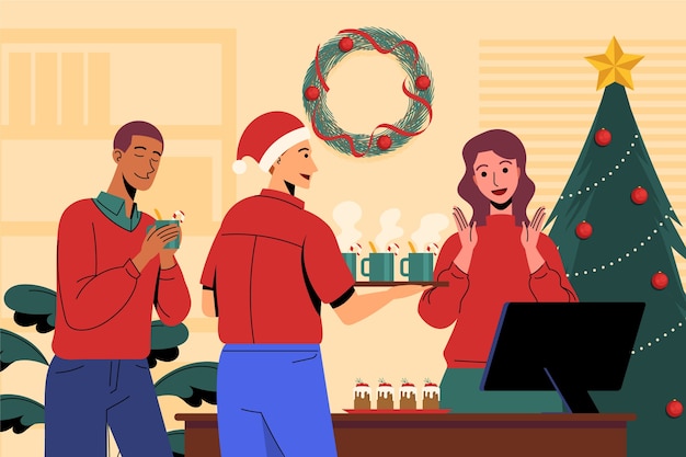 Ilustración plana de oficina de navidad