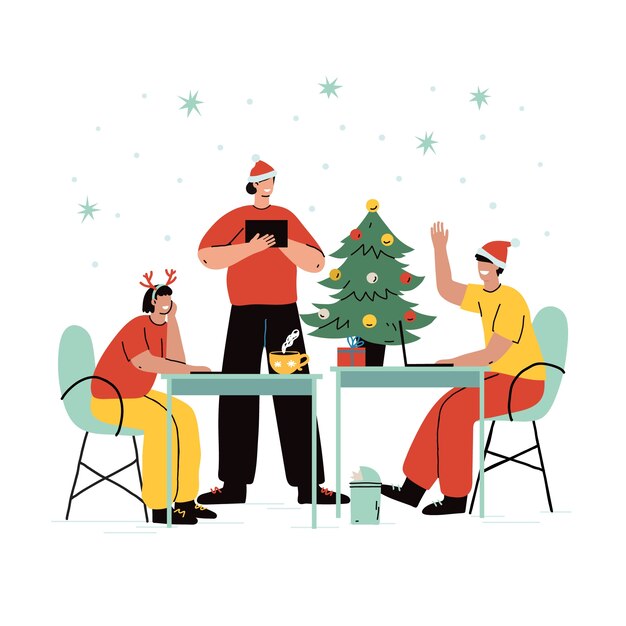 Ilustración plana de oficina de navidad