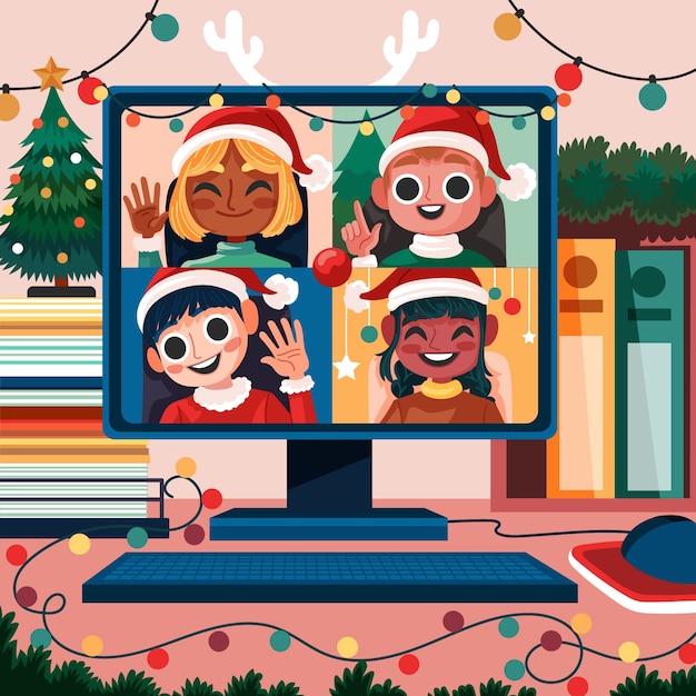 Ilustración plana de oficina de navidad