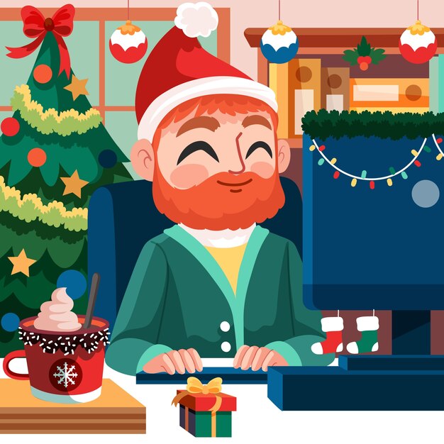 Ilustración plana de oficina de navidad