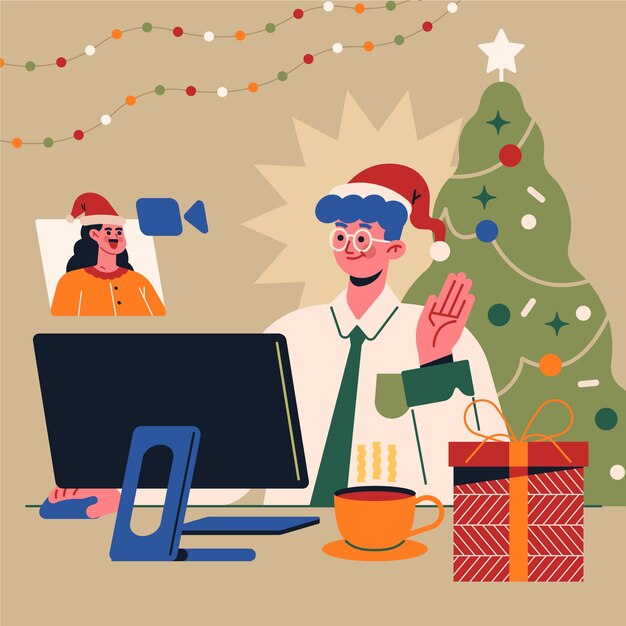 Ilustración plana de oficina de navidad