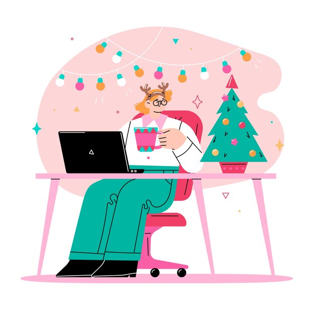 Ilustración plana de oficina de navidad