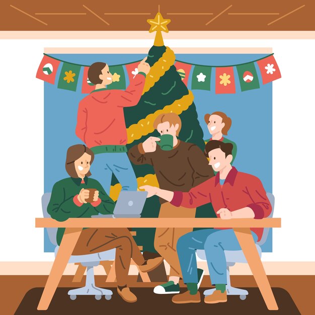 Ilustración plana de oficina de temporada de navidad