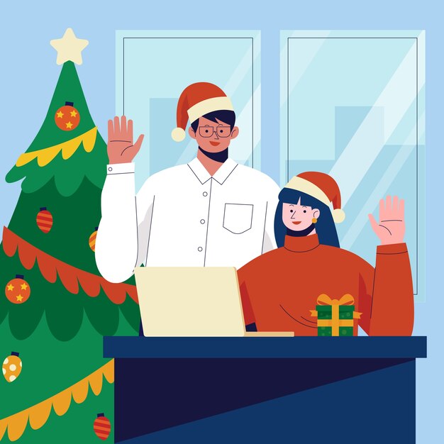 Ilustración plana de oficina de temporada de navidad