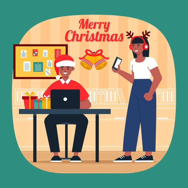 Ilustración plana de oficina de temporada de navidad