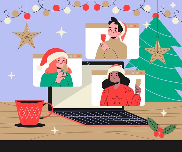 Ilustración plana de oficina de temporada de navidad
