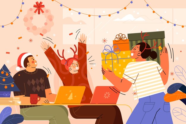 Ilustración plana de oficina de temporada de navidad