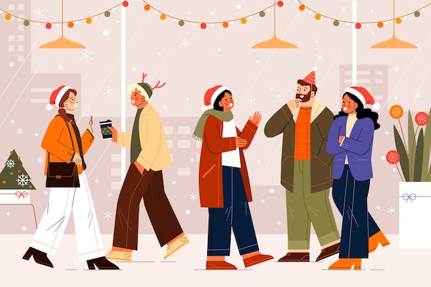 Ilustración plana de oficina de temporada de navidad