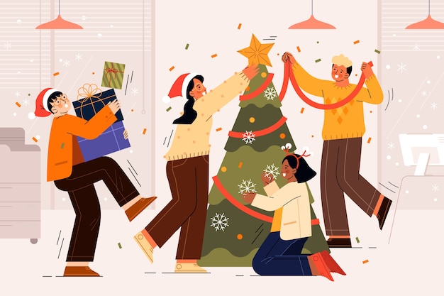 Vectores e ilustraciones de Fiesta navidad oficina para descargar gratis |  Freepik