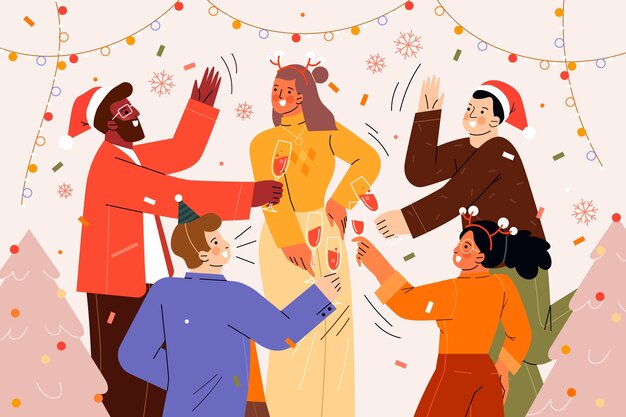 Ilustración plana de oficina de temporada de navidad