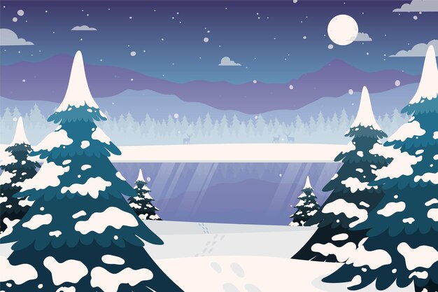 Ilustración plana de paisaje de invierno dibujada a mano