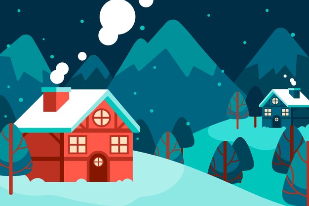 Ilustración plana de paisaje de invierno dibujada a mano