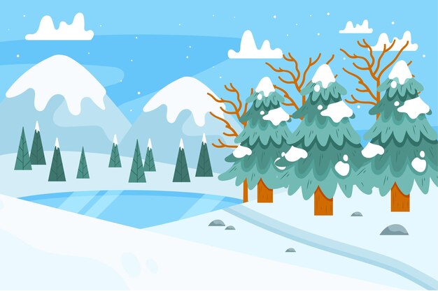 Ilustración plana de paisaje de invierno dibujada a mano