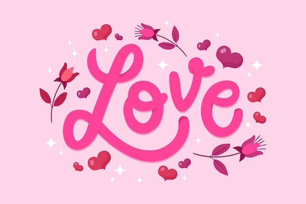 Vector gratuito ilustración plana de la palabra amor para el día de san valentín