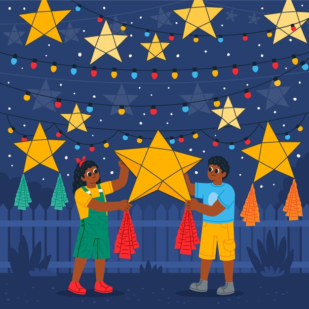 Ilustración plana de parol de navidad