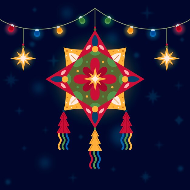 Ilustración plana de parol de navidad