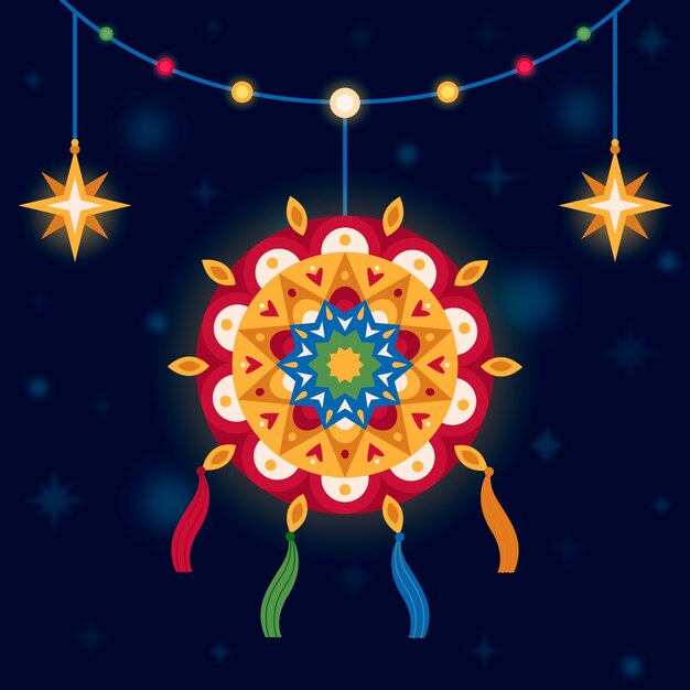 Ilustración plana de parol de navidad