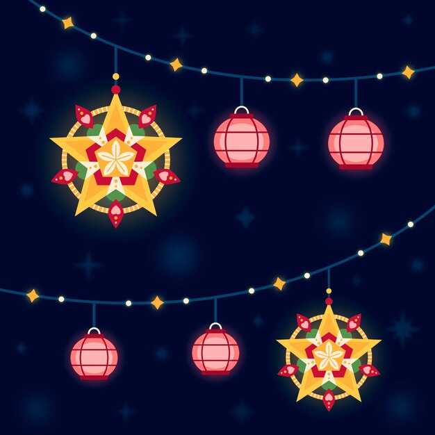 Ilustración plana de parol de navidad