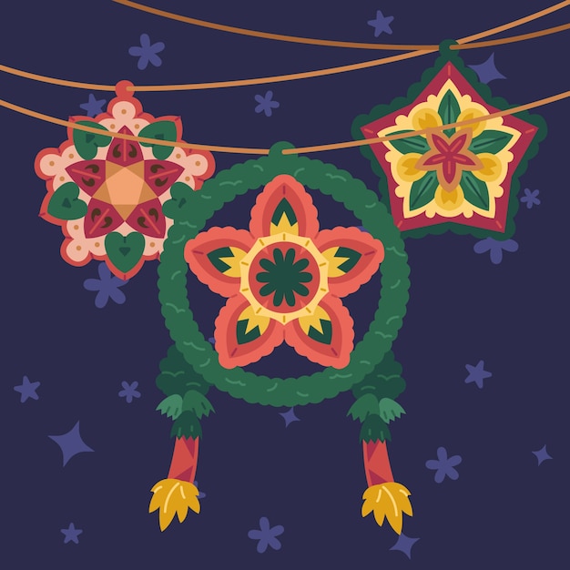 Ilustración plana de parol de temporada de navidad