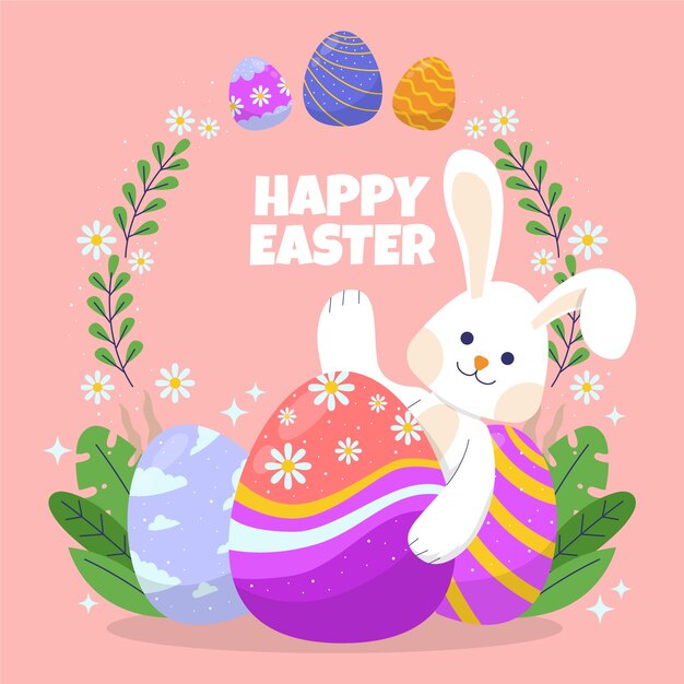 Ilustración plana de pascua con conejito
