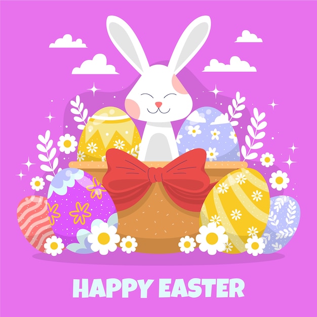 Vector gratuito ilustración plana de pascua con conejito