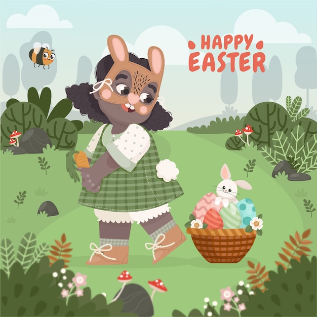 Vector gratuito ilustración plana de pascua con niña