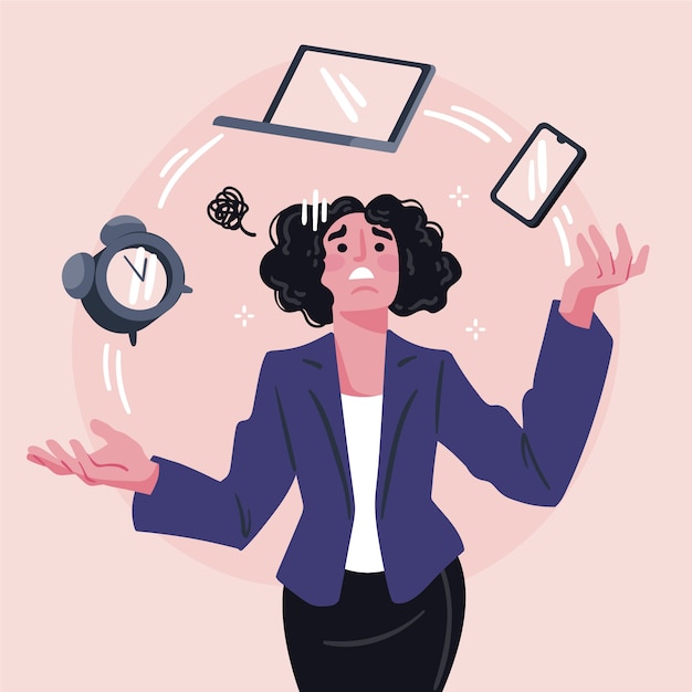 Ilustración plana de una persona abrumada