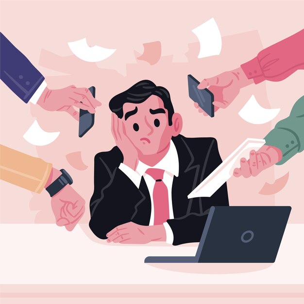 Ilustración plana de una persona abrumada