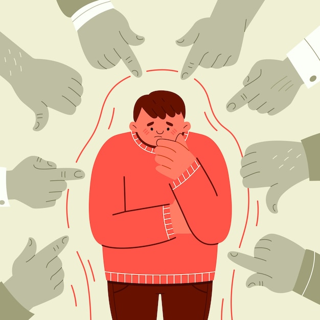 Ilustración plana de la persona avergonzada o culpada