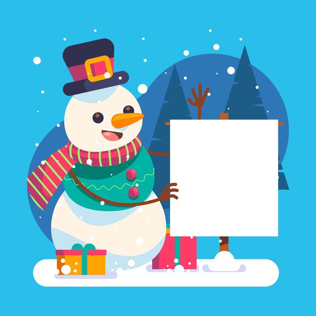 Ilustración plana del personaje navideño con pancarta en blanco