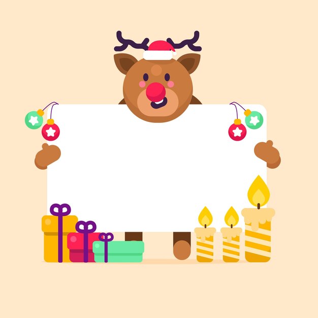Ilustración plana del personaje navideño con pancarta en blanco