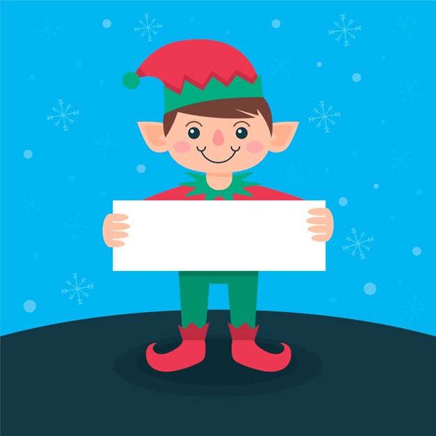 Ilustración plana del personaje navideño con pancarta en blanco