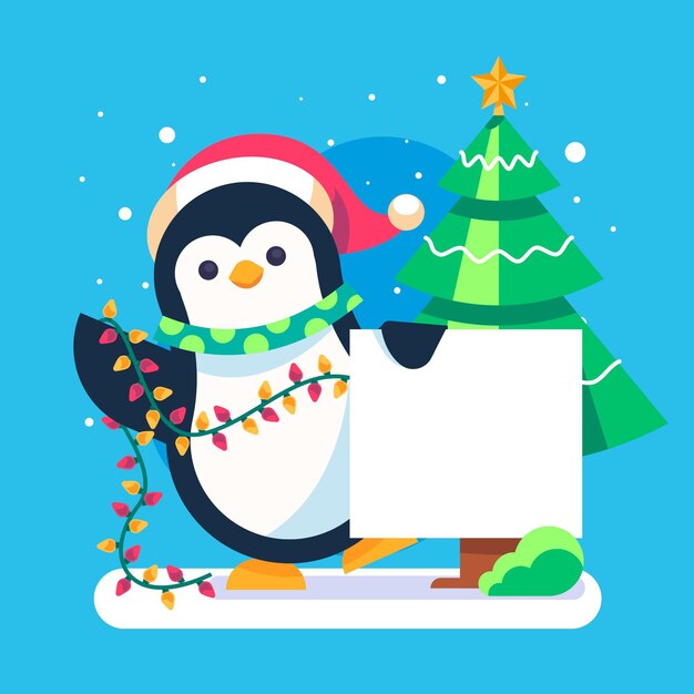 Ilustración plana del personaje navideño con pancarta en blanco