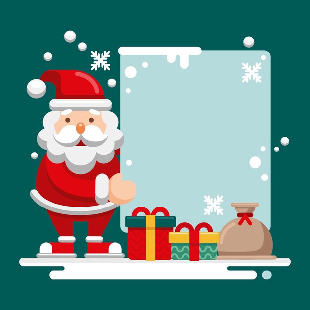Ilustración plana del personaje navideño con pancarta en blanco