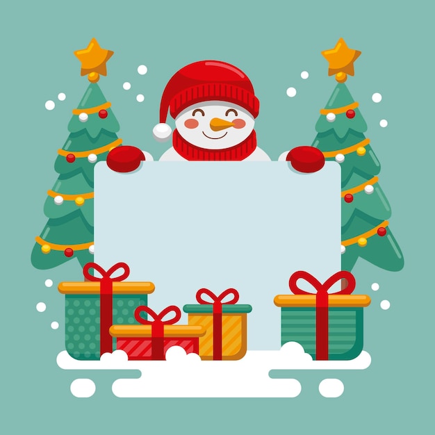 Vector gratuito ilustración plana del personaje navideño con pancarta en blanco