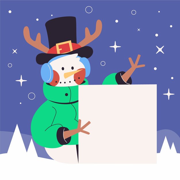 Ilustración plana del personaje navideño con pancarta en blanco