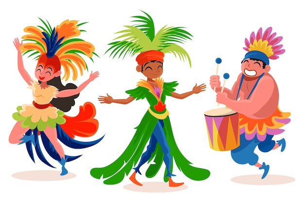 Ilustración plana de personajes de carnaval brasileño