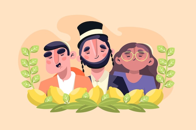 Vector gratuito ilustración plana de personas celebrando sucot