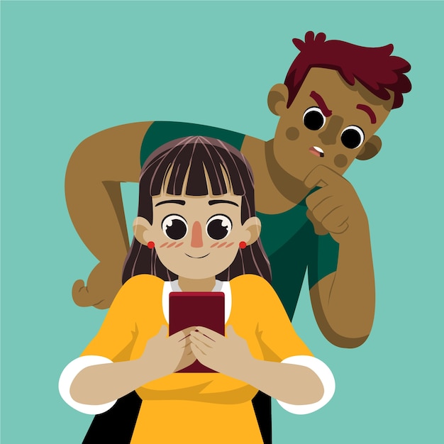 Ilustración plana de personas celosas